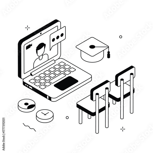 Creatively designed amazing illustration of online learning in isometric style