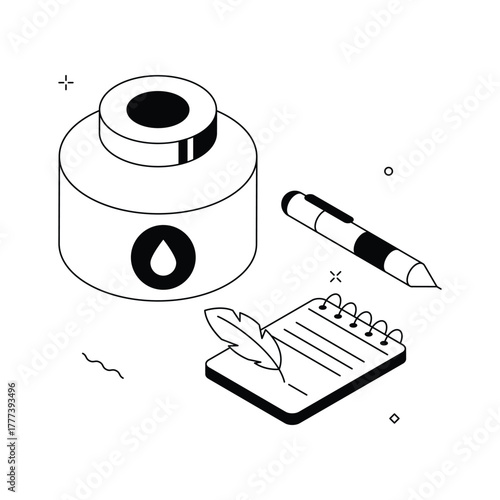 Trendy isometric illustration of writing tools in modern style