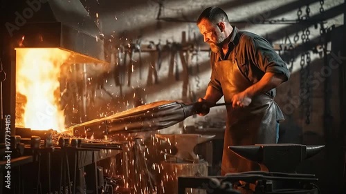 Blacksmith Forging Steel - A Fiery Craft in Action.