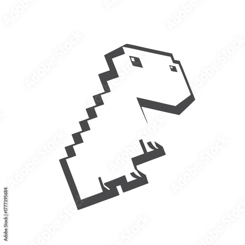 Pixelated Dinosaur Silhouette, Abstract Geometric Shape on White Background
