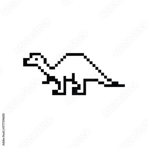 Pixelated Dinosaur Silhouette, Graphics, Retro Design, on White Background
