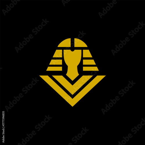 Modern vector illustration of an abstract Egyptian pharaoh head symbol in gold color
