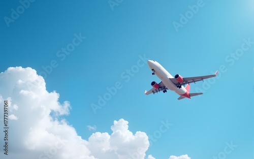 Airplane flying in the blue sky,panoramic view. High quality