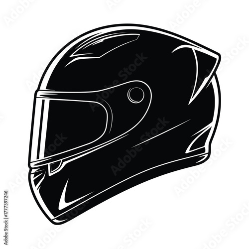 Black motorcycle helmet with visor on white background