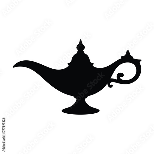 Silhouette of a classic genie lamp on a white background