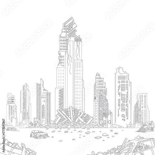 Hand drawn sketch of a modern city skyline with skyscrapers