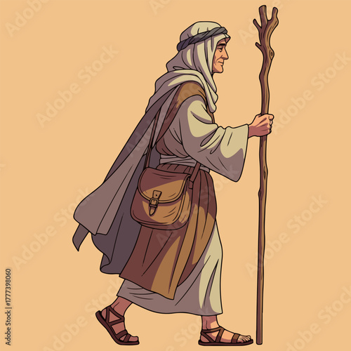 illustration of an ancient traveler walking