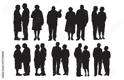 Silhouette of an elderly couple enjoying the outdoors. A senior man and woman. An elderly couple enjoying spending time outdoors with a senior couple.