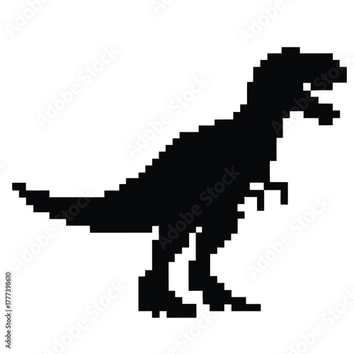 Pixelated Dinosaur Tyrannosaurus Rex Silhouette on White Background