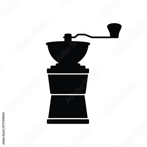 Silhouette of a vintage manual coffee grinder on a white background