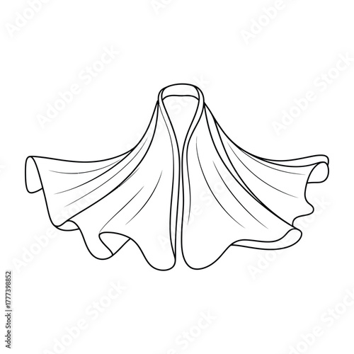 Elegant flowing cape illustration with a high collar and open front