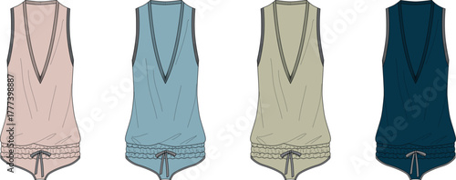 Fashionable bodysuit collection A stylish selection of various colors for modern apparel design