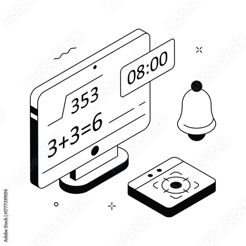 Isometric illustration of study target achievement with goal