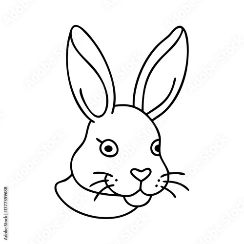 Cute rabbit face line art illustration with big ears