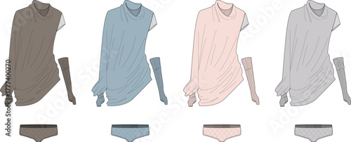 Fashion Sketches A Collection of Clothing Outfits in Various Soft Pastel Shades for Design Ideas