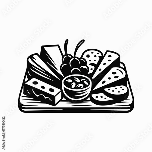 Woodcut Illustration of a Charcuterie Board