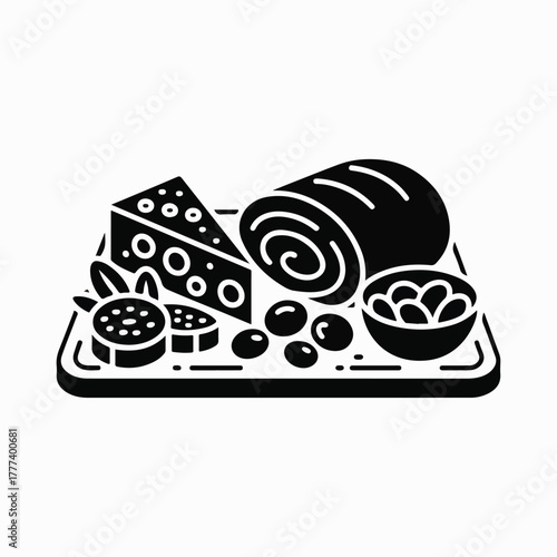 Woodcut Illustration of a Charcuterie Board