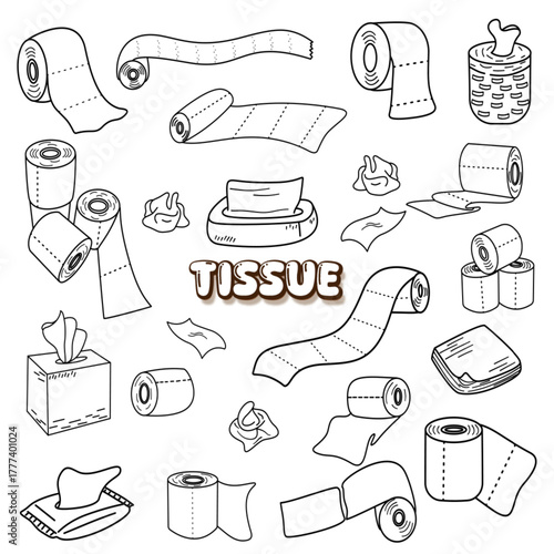 Tissue hand drawn doodle various types of tissue set accessories