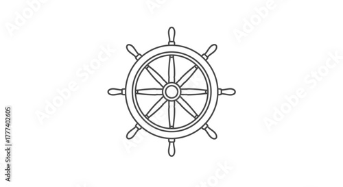 Ship wheel illustration evoking navigation adventure and seafaring spirit with simple line work