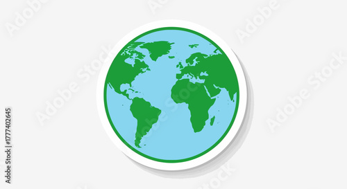 Stylized world globe with distinct land masses and light blue oceans creating a visual