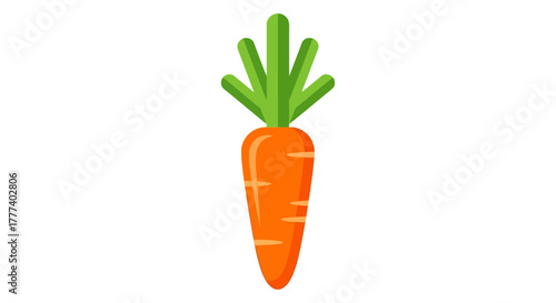 Illustration of a vibrant orange carrot with fresh green leaves on a plain white background