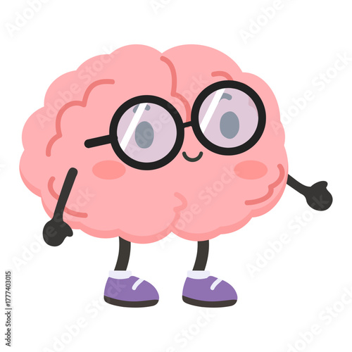 Cartoon Brain Wearing Glasses Illustration