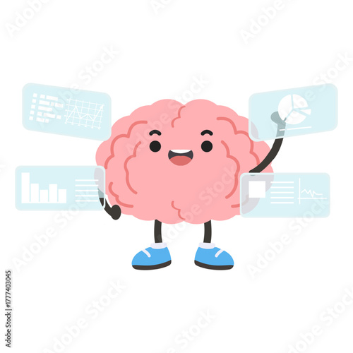 Cartoon Brain Analyzing Data with Charts
