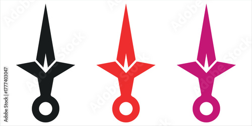 Sharp Kunai Knife Icon Vector Illustration. Minimalist logo design element symbolizing Ninja, Weapon, Stealth, Precision, Martial Arts, and Gaming. Perfect for gaming clans, security, martial arts.