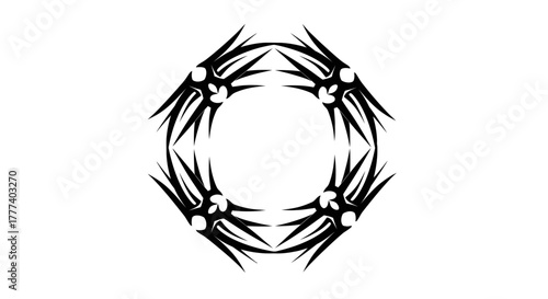 Intricate symmetrical tribal vector design with sharp edges and abstract circular shape element