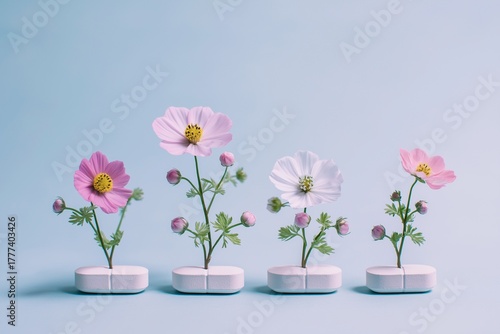 Wallpaper Mural Minimalist concept depicting delicate flowers growing from antidepressant tablets, symbolizes hope, healing, recovery concepts and the positive growth that comes from mental health treatment Torontodigital.ca