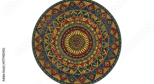 Elaborate Circular Ornament with an Ethnic-Inspired Palette and Geometric Shapes Formation