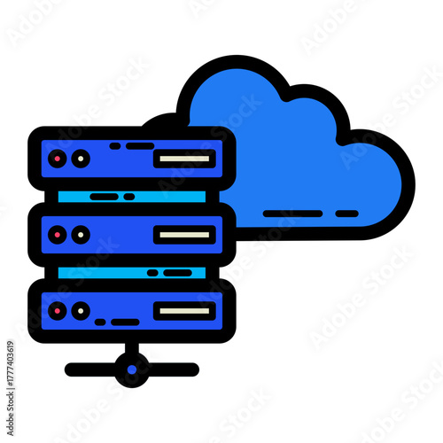 Network and Database Filled Icon  | Cloud Computing and Data Server Vector Illustration for Web, App, and Technology Design