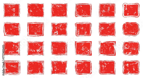 24 red stamp impressions with distressed edges arranged in a grid pattern on a white background