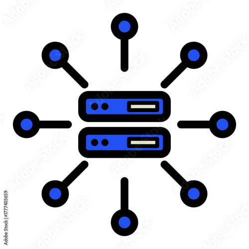Network and Database Filled Icon  | Cloud Computing and Data Server Vector Illustration for Web, App, and Technology Design