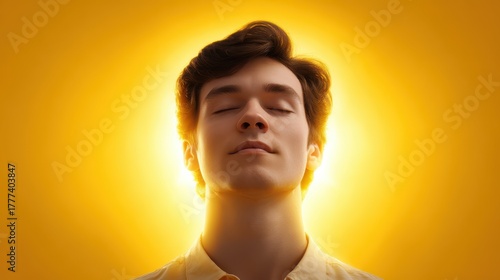 A close-up of a person radiating a glowing golden aura while deep in thought, symbolizing the power of manifestation.