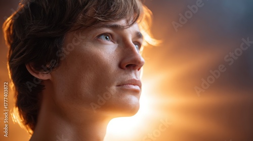 A close-up of a person radiating a glowing golden aura while deep in thought, symbolizing the power of manifestation.