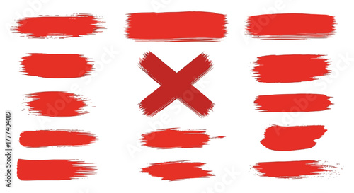 A collection of red brush strokes and an X shape all appearing to have a handpainted texture