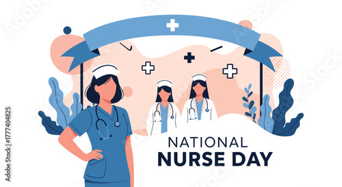 Illustration of female nurses celebrating National Nurse Day, symbolizing healthcare appreciation and dedication to the medical profession.