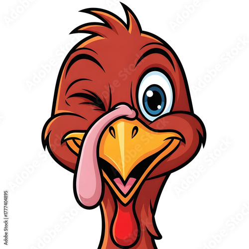 Funny Winking Thanksgiving Turkey Face Cartoon – Transparent PNG for Autumn Social Media and Decor