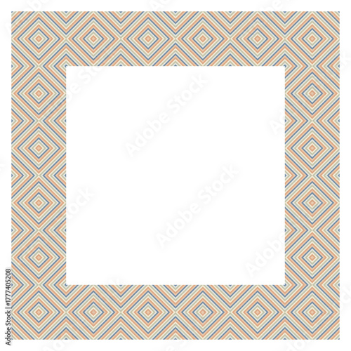 Decorative frame with retro geometric diamond pattern in pastel olors. Perfect as a photo frame, for scrapbooking, postcards, posters, invitation cards.