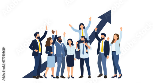 Diverse business team celebrating success and growth.