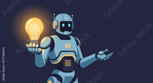Robot with a bright idea holding a lightbulb.