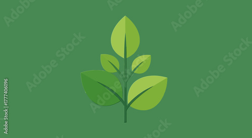 Simple green plant with leaves flat design icon.