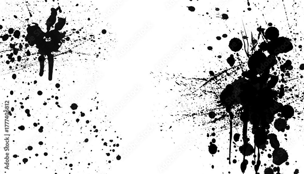 Fototapeta premium Abstract black ink splatters on white background create dynamic and artistic pattern