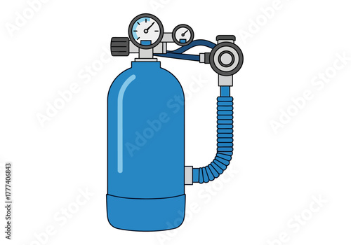 Blue Oxygen Tank with Regulator and Gauges Illustration.