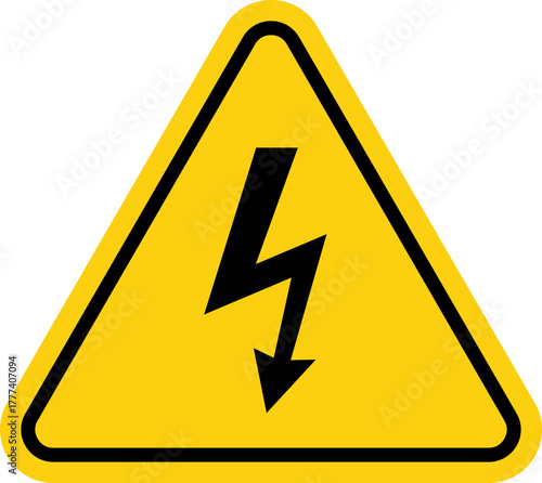 Danger high voltage sign vector. High voltage yellow triangle warning sign, symbol. Caution electric shock danger icon. Electrical shock hazard icon. Caution electric shock danger symbol.