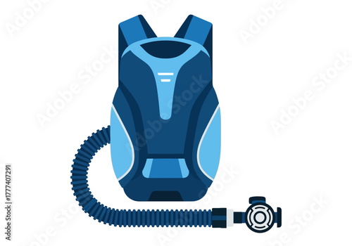 Blue Scuba Diving Equipment with Regulator and Hose.
