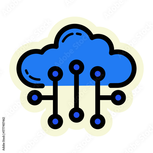 Network and Database Sticker Icon  | Cloud Computing and Data Server Vector Illustration for Web, App, and Technology Design