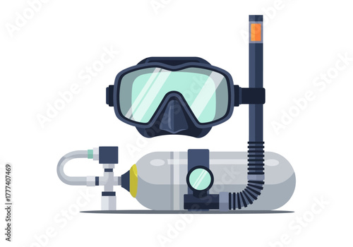 Scuba Diving Gear: Mask Snorkel and Tank Illustration.