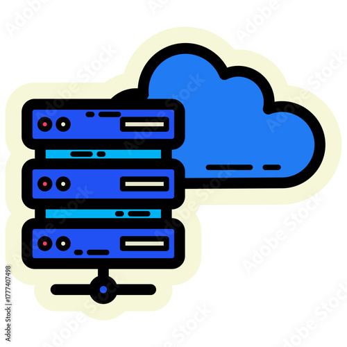 Network and Database Sticker Icon  | Cloud Computing and Data Server Vector Illustration for Web, App, and Technology Design